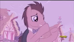 Size: 979x551 | Tagged: safe, derpibooru import, screencap, doctor whooves, time turner, pony, slice of life (episode), bowtie, male, solo, stallion, vinyl vision