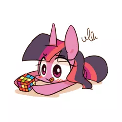 Size: 800x800 | Tagged: safe, artist:joycall6, derpibooru import, twilight sparkle, :p, blushing, cute, hilarious in hindsight, rubik's cube, solo, tongue out, twiabetes
