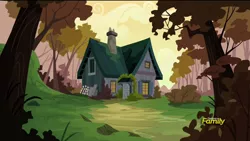 Size: 1920x1080 | Tagged: background, cranky and matilda's home, derpibooru import, discovery family logo, forest, house, no pony, safe, scenery, screencap, slice of life (episode)