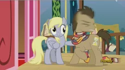 Size: 850x475 | Tagged: safe, derpibooru import, screencap, derpy hooves, doctor whooves, time turner, pony, slice of life (episode), clothes, fourth doctor, fourth doctor's scarf, great moments in animation, male, motion blur, scarf, smear frame, stallion, tom baker's scarf