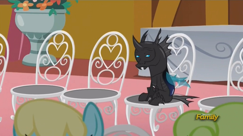 Size: 1022x572 | Tagged: chair, changeling, daisy, dem feels, derpibooru import, edit, edited screencap, feels, flower wishes, kevin (changeling), meme, safe, sassaflash, screencap, sitting, slice of life (episode)