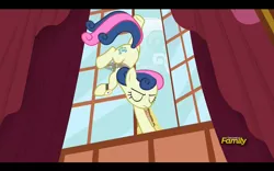 Size: 1280x800 | Tagged: backbend, bon bon, bon bond, derpibooru import, flexible, grappling hook, rope, safe, screencap, secret agent sweetie drops, slice of life (episode), solo, sweetie drops, watch