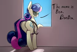 Size: 1748x1181 | Tagged: safe, artist:underpable, derpibooru import, bon bon, sweetie drops, earth pony, pony, derpin daily, slice of life (episode), bon bond, butt, dialogue, female, grappling hook, looking at you, mare, plot, rope, secret agent sweetie drops, solo, sunglasses