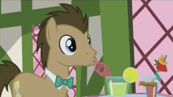 Size: 800x451 | Tagged: safe, derpibooru import, edit, screencap, doctor whooves, time turner, pony, slice of life (episode), animated, discovery family logo, drink, drinking, juice, lemonade, loop, male, screwdriver, silly straw, stallion, straw