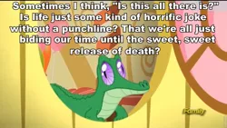 Size: 960x541 | Tagged: bottomless pit!, caption, derpibooru import, gravity falls, gummy, gummy the deep thinker, image macro, meme, roflbot, safe, screencap, slice of life (episode), text