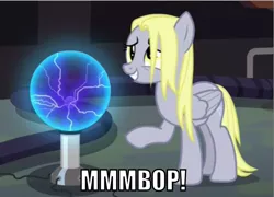 Size: 995x718 | Tagged: safe, derpibooru import, edit, edited screencap, screencap, derpy hooves, pegasus, pony, slice of life (episode), female, hanson, mare, mmmbop, plasma ball, solo, song reference