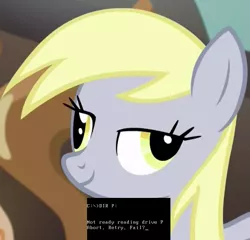 Size: 735x707 | Tagged: safe, derpibooru import, screencap, derpy hooves, pegasus, pony, slice of life (episode), abort retry fail, bedroom eyes, derp, female, mare, ms-dos