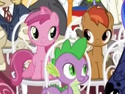 Size: 399x298 | Tagged: safe, derpibooru import, screencap, button mash, colter sobchak, jeff letrotski, princess luna, ruby pinch, spike, twinkleshine, earth pony, pony, slice of life (episode), colt, eye contact, implied cremation, implied death, liquid button, looking at each other, male, the dude
