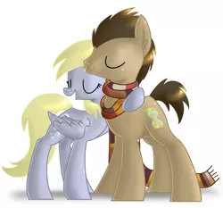 Size: 5247x4897 | Tagged: safe, artist:roaert, derpibooru import, derpy hooves, doctor whooves, time turner, pony, slice of life (episode), absurd resolution, fourth doctor's scarf, hug, male, scene interpretation, stallion, tom baker's scarf