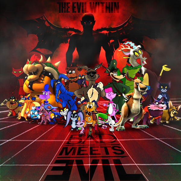Size: 600x600 | Tagged: aardvark, angel bunny, antagonist, artist:yugioh1985, azrael, bowser, courage the cowardly dog, derpibooru import, discord, five nights at freddy's, fox, katz, safe, sheldon j. plankton, smurfs, super mario bros., swiper, the evil within, tom, tom and jerry