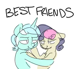 Size: 863x790 | Tagged: artist:nobody, bedroom eyes, best friends, bon bon, derpibooru import, friends with benefits, hug, looking at each other, lyra heartstrings, safe, slice of life (episode), sweetie drops