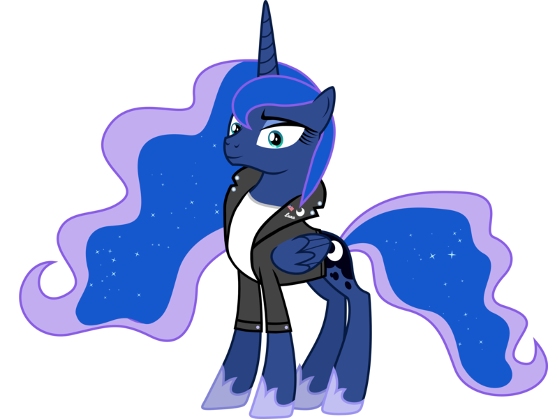 Size: 6500x4969 | Tagged: 1950s, 50's fashion, absurd resolution, artist:sebisscout1997, artist:theshadowstone, clothes, derpibooru import, edit, greaser, jacket, leather jacket, princess luna, safe, simple background, solo, transparent background, tunnel snakes rule, vector