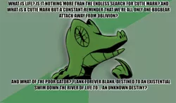 Size: 600x353 | Tagged: caption, derpibooru import, gummy, image macro, meme, philosogummy, philosoraptor, safe, slice of life (episode), solo, text