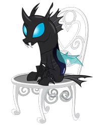 Size: 4200x5520 | Tagged: absurd resolution, artist:ponyhd, chair, changeling, derpibooru import, frown, kevin (changeling), safe, simple background, sitting, slice of life (episode), solo, .svg available, transparent background, vector