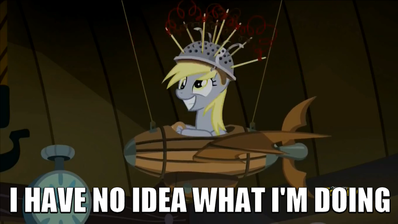 Size: 1278x720 | Tagged: safe, derpibooru import, derpy hooves, pegasus, pony, slice of life (episode), caption, derpy doing derpy things, female, flying machine, image macro, mare, meme, muffin 1, plane, text