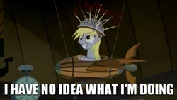 Size: 1278x720 | Tagged: safe, derpibooru import, derpy hooves, pegasus, pony, slice of life (episode), caption, derpy doing derpy things, female, flying machine, image macro, mare, meme, muffin 1, plane, text