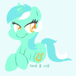 Size: 960x960 | Tagged: safe, artist:coggler, artist:frog&cog, artist:gopherfrog, derpibooru import, lyra heartstrings, pony, unicorn, amputee, background pony, colored pupils, heartstrings, lidded eyes, simple background, smiling