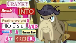 Size: 1280x720 | Tagged: safe, derpibooru import, edit, edited screencap, screencap, cranky doodle donkey, featherweight, pinkie pie, donkey, earth pony, pony, a friend in deed, caption, expand dong, exploitable meme, house m.d., image macro, meme, ponyville, team fortress 2