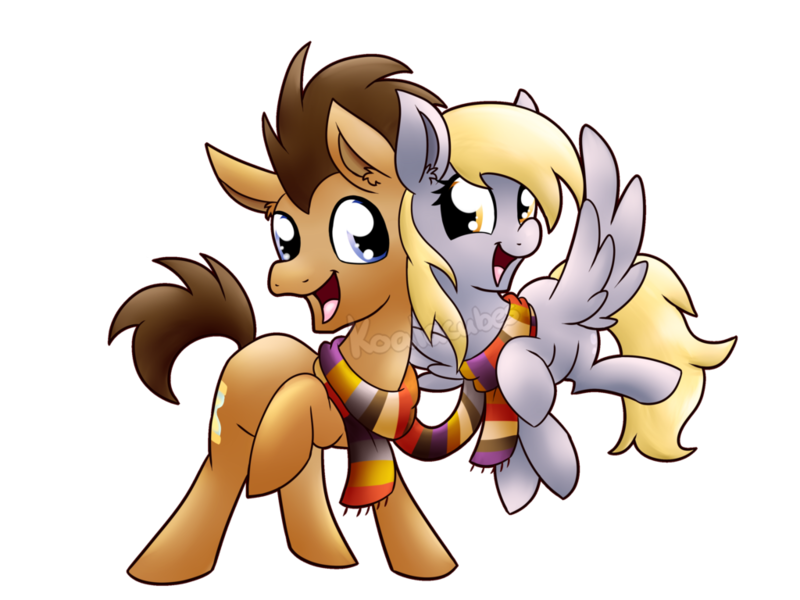 Size: 1024x768 | Tagged: safe, artist:amberlea-draws, derpibooru import, derpy hooves, doctor whooves, time turner, pony, slice of life (episode), clothes, cute, doctorderpy, female, fourth doctor, happy, like a million bits, male, scarf, shared clothing, shared scarf, shipping, simple background, smiling, stallion, straight, transparent background