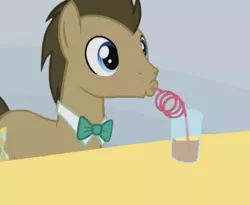 Size: 550x451 | Tagged: safe, derpibooru import, doctor whooves, time turner, pony, slice of life (episode), chocolate, chocolate milk, drink, drinking, everything is fixed, exploitable meme, male, meme, milk, silly straw, stallion