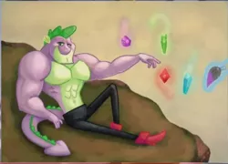 Size: 664x479 | Tagged: beefspike, by order of the princess, clothes, derpibooru import, fine art parody, gem, michelangelo, michelangelo buonarroti, paintbrush, painting, partial nudity, pastiche, princess spike (episode), safe, screencap, solo, spike, the creation of adam, topless