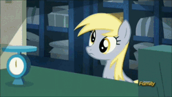 Size: 498x280 | Tagged: safe, derpibooru import, edit, edited screencap, screencap, derpy hooves, pegasus, pony, slice of life (episode), animated, bad end, denied, female, food, mare, muffin, no, okay, solo
