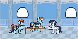 Size: 300x150 | Tagged: safe, artist:busterbuizel, derpibooru import, rainbow dash, soarin', father's day, female, food, male, offspring, parent:rainbow dash, parent:soarin', parents:soarindash, pie, pixel art, shipping, soarindash, straight