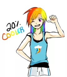 Size: 450x520 | Tagged: 20% cooler, artist:ujey02, clothes, derpibooru import, human, humanized, rainbow dash, safe, solo, tanktop