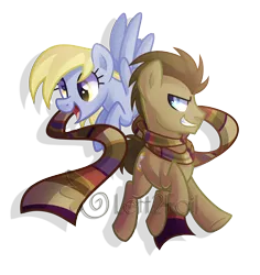 Size: 2348x2492 | Tagged: safe, artist:drawntildawn, derpibooru import, derpy hooves, doctor whooves, time turner, pony, cute, fourth doctor's scarf, male, stallion, watermark