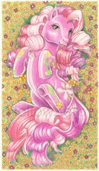 Size: 451x778 | Tagged: safe, artist:hollowzero, derpibooru import, cheerilee (g3), earth pony, pony, female, flower, from above, g3, looking at you, on back, solo, underhoof