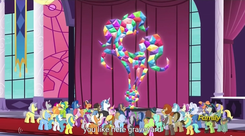 Size: 1278x710 | Tagged: safe, derpibooru import, edit, edited screencap, screencap, annoyed delegate, bittersweet (character), blues, cerulean skies, cloud kicker, colton john, constructicorn, cosmic (character), daisy, dark moon, doctor whooves, douglas spruce, dr. steve brule, emerald green, evergreen, fancypants, fleur de verre, flower wishes, fluffy clouds, frazzle rock, free throw, galena, graphite, green gem, joe pescolt, leadwing, lemon hearts, levon song, lightning bolt, linky, luckette, lucky breaks, lyra heartstrings, march gustysnows, neigh sayer, noteworthy, pinot noir, princess cadance, shiraz, shoeshine, silver berry, spike, sunshower raindrops, time turner, tropical dream, twilight sparkle, twilight sparkle (alicorn), white lightning, written script, yuma spurs, alicorn, earth pony, pegasus, pony, unicorn, princess spike (episode), appleloosa resident, background pony, caption, citizens of equestria statue, crowd, delegate 2, discovery family logo, female, male, mare, meme, so much pony, stallion, youtube caption