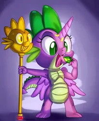 Size: 2454x3000 | Tagged: safe, artist:discorded, derpibooru import, spike, princess spike (episode), armpits, fake horn, fake wings, scepter, solo