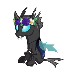 Size: 1440x1512 | Tagged: artist:thecheeseburger, changeling, derpibooru import, floral head wreath, flower, kevin (changeling), safe, simple background, slice of life (episode), solo, transparent background, vector