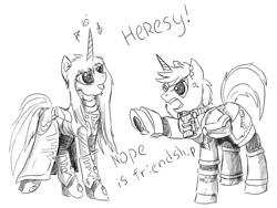 Size: 1024x768 | Tagged: artist needed, safe, derpibooru import, ponified, eldar, pony, armor, farseer macha, inquisition, monochrome, warhammer (game), warhammer 40k