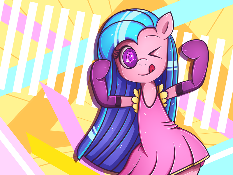 Size: 3000x2250 | Tagged: safe, artist:remyroez, artist:vocalmaker, derpibooru import, pinkie pie, ponified, pony, :p, clothes, cosplay, costume, cute, cuteamena, dress, evening gloves, gloves, long gloves, me!me!me!, one eye closed, pinkamena diane pie, solo, tongue out, wink