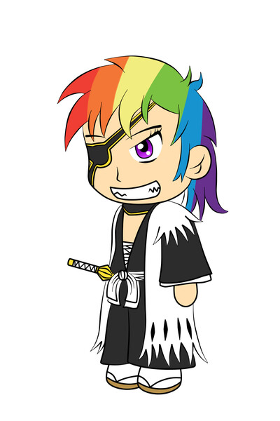 Size: 1200x1800 | Tagged: artist:e-guardias, bleach (manga), chibi, derpibooru import, human, humanized, rainbow dash, safe, simple background, solo, white background, zaraki kenpachi