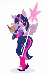 Size: 800x1280 | Tagged: safe, artist:theroyalprincesses, derpibooru import, twilight sparkle, twilight sparkle (alicorn), alicorn, anthro, book, clothes, solo, spell, staff