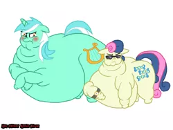 Size: 1024x768 | Tagged: artist:1992zepeda, bon bon, derpibooru import, double chin, fat, lyra heartstrings, morbidly obese, obese, safe, secret agent sweetie drops, slice of life (episode), sweetie drops