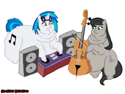 Size: 1024x768 | Tagged: artist:1992zepeda, cello, derpibooru import, dj table, double chin, fat, fatavia, morbidly obese, musical instrument, obese, octavia melody, safe, slice of life (episode), vinyl fat, vinyl scratch, wrong eye color