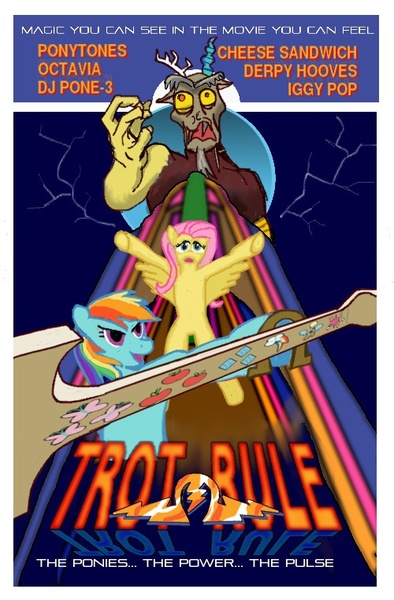 Size: 500x762 | Tagged: artist:zodberg, derpibooru import, discord, fluttershy, parody, poster, rainbow dash, rock & rule, safe