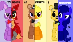 Size: 1024x585 | Tagged: safe, derpibooru import, ponified, pony, animatronic, bonnie, chica, crossover, five nights at freddy's, foxy, freddy fazbear, golden freddy, solo, what my cutie mark is telling me