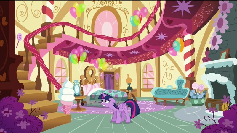 Size: 1920x1080 | Tagged: safe, derpibooru import, screencap, twilight sparkle, twilight sparkle (alicorn), alicorn, pony, party pooped, female, mare, pinkie's room, solo, sugarcube corner