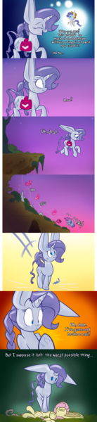 Size: 1000x4350 | Tagged: safe, artist:heir-of-rick, derpibooru import, fluttershy, rarity, bat pony, crystal pony, golem, pony, miss pie's monsters, bag, bat ponified, clarity, comic, cracked, cracked hooves, dialogue, falling, flutterbat, impossibly large ears, race swap, saddle bag, species swap, stunned, watch that first step it's a lulu