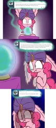 Size: 1000x2300 | Tagged: animated in description, artist:heir-of-rick, ask, comic, crystal ball, derpibooru import, dialogue, fortune teller, miss pie's monsters, pinkie pie, safe, tumblr, turban