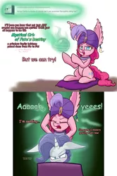 Size: 1280x1929 | Tagged: safe, artist:heir-of-rick, derpibooru import, pinkie pie, rarity, crystal pony, golem, pony, miss pie's monsters, angry, clarity, comic, crystal ball, dialogue, fortune teller, rarity is not amused, species swap, squishy cheeks, turban, unamused