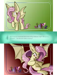 Size: 1280x1672 | Tagged: safe, artist:heir-of-rick, derpibooru import, fluttershy, bat pony, miss pie's monsters, bat ponified, duality, fangs, flutterbat, fullmetal alchemist, impossibly large ears, race swap, reference, solo, species swap