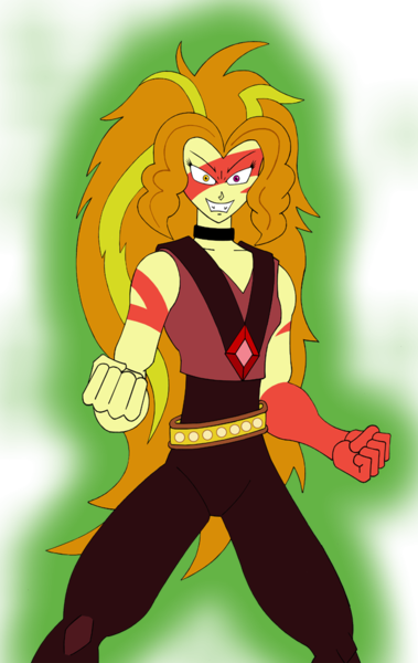 Size: 631x1000 | Tagged: safe, artist:combatkaiser, derpibooru import, adagio dazzle, equestria girls, aura, battle aura, clothes swap, crossover, fusion, heterochromia, jasper (steven universe), simple background, slasher smile, steven universe, transparent background