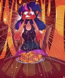 Size: 2000x2409 | Tagged: artist:mili-kat, dead source, derpibooru import, food, human, humanized, party pooped, quesadilla, safe, solo, they're just so cheesy, twilight sparkle