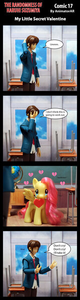 Size: 800x3005 | Tagged: artist:animatorar, comic, crossover, crying, derpibooru import, fluttercry, fluttershy, holiday, kyon, melancholy of haruhi suzumiya, safe, shipping, toy, valentine's day