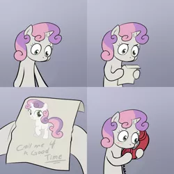 Size: 2000x2000 | Tagged: blushing, derpibooru import, exploitable meme, implied selfcest, inception, love, meme, note, obligatory pony, phone, safe, selfcest, self ponidox, shipping, sweetie belle, sweetie's note meme